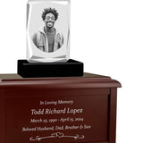 Ultra Faceted Rectangle 3D Crystal Black, Brown or White Keep The Memory® Wood Urn Set - 3D Crystal Photo Engraved Wood Urn