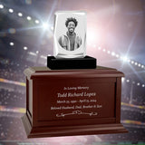Ultra Faceted Rectangle 3D Crystal Black, Brown or White Keep The Memory® Wood Urn Set - 3D Crystal Photo Engraved Wood Urn