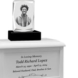Ultra Faceted Rectangle 3D Crystal Black, Brown or White Keep The Memory® Wood Urn Set - 3D Crystal Photo Engraved Wood Urn
