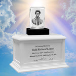 Ultra Faceted Rectangle 3D Crystal Black, Brown or White Keep The Memory® Wood Urn Set - 3D Crystal Photo Engraved Wood Urn