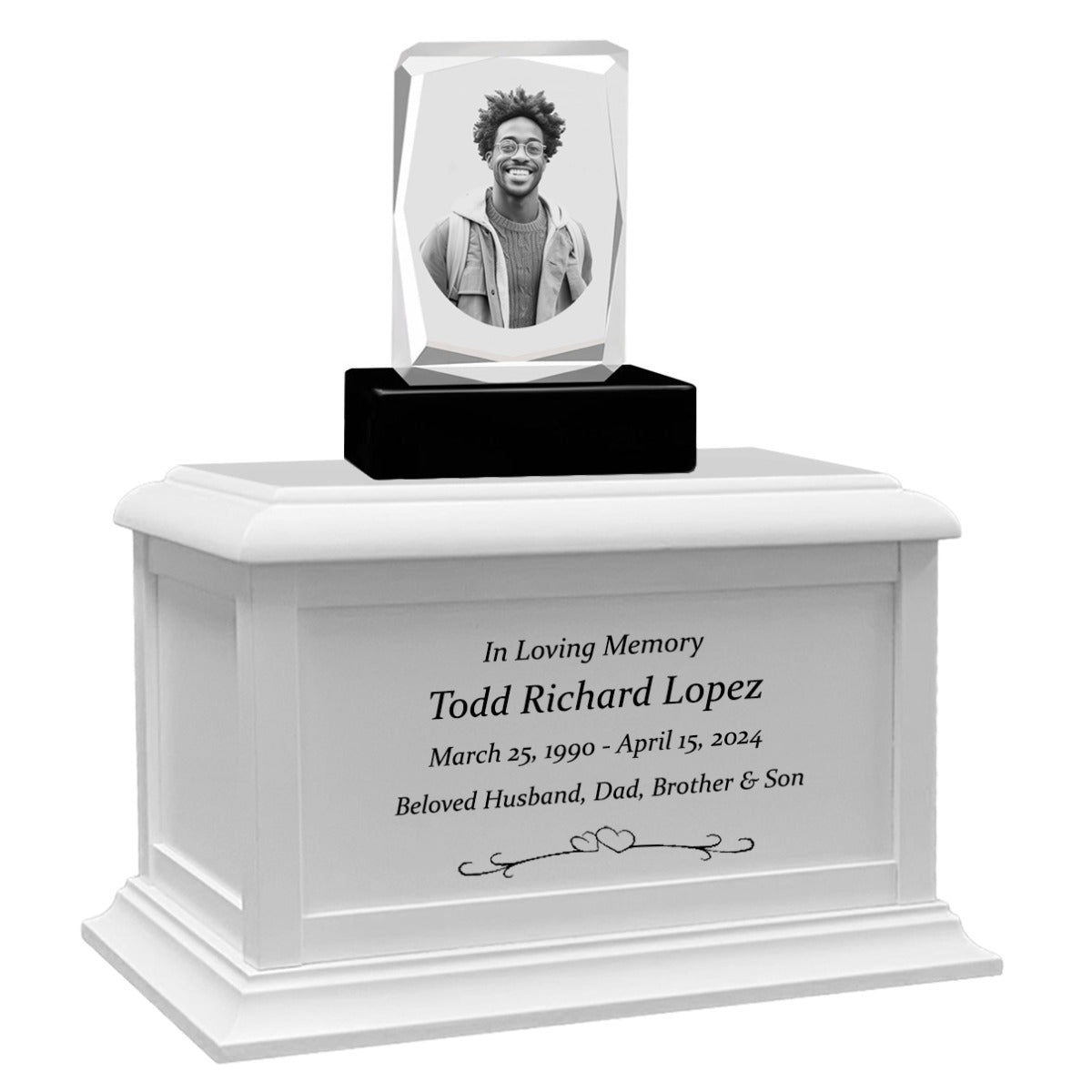Ultra Faceted Rectangle 3D Crystal Black, Brown or White Keep The Memory® Wood Urn Set - 3D Crystal Photo Engraved Wood Urn