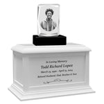 Ultra Faceted Rectangle 3D Crystal Black, Brown or White Keep The Memory® Wood Urn Set - 3D Crystal Photo Engraved Wood Urn