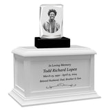 Ultra Faceted Rectangle 3D Crystal Black, Brown or White Keep The Memory® Wood Urn Set - 3D Crystal Photo Engraved Wood Urn