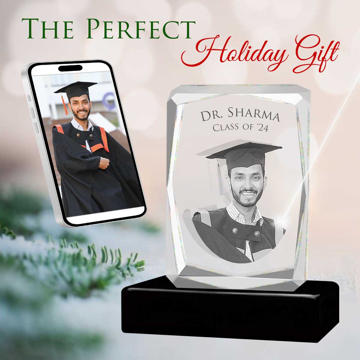3D Crystal Large Ultra Faceted Portrait Photo - Engraving & Light Base Options