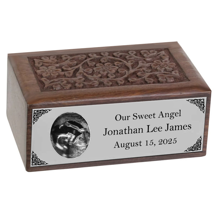 Ultra Sound Photo Pewter Plate Floral Wood Urn - Free Photo & Engraving