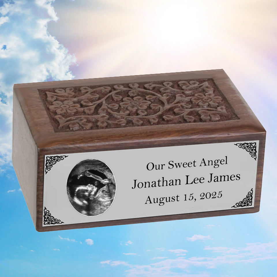 Ultra Sound Photo Pewter Plate Floral Wood Urn - Free Photo & Engraving