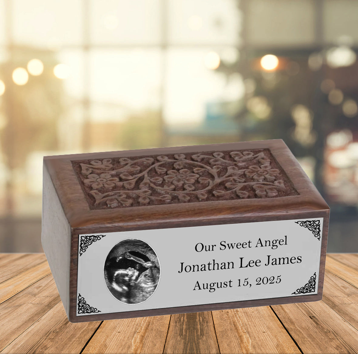 Ultra Sound Photo Pewter Plate Floral Wood Urn - Free Photo & Engraving