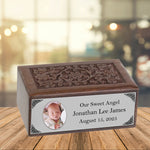 Infant Photo Pewter Plate Floral Wood Urn - Free Photo & Engraving