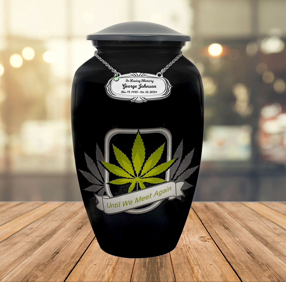 Until We Meet Again Marijuana Medium or Adult Urn - Tribute Wreath™ - Pro Personalization - Burial Vault Option