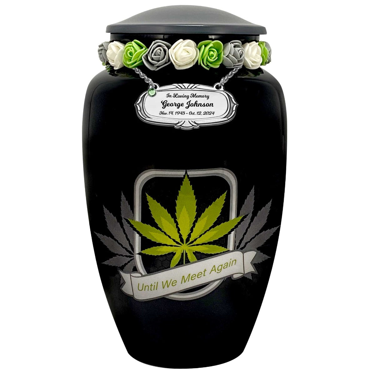 Until We Meet Again Marijuana Medium or Adult Urn - Tribute Wreath™ Option - Pro Sand Carved Engraving
