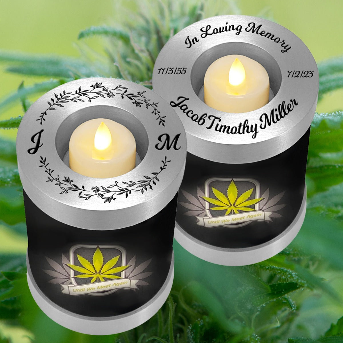 Until We Meet Again Marijuana Candle Cremation Urn - Engraving Available - LED Candle Included