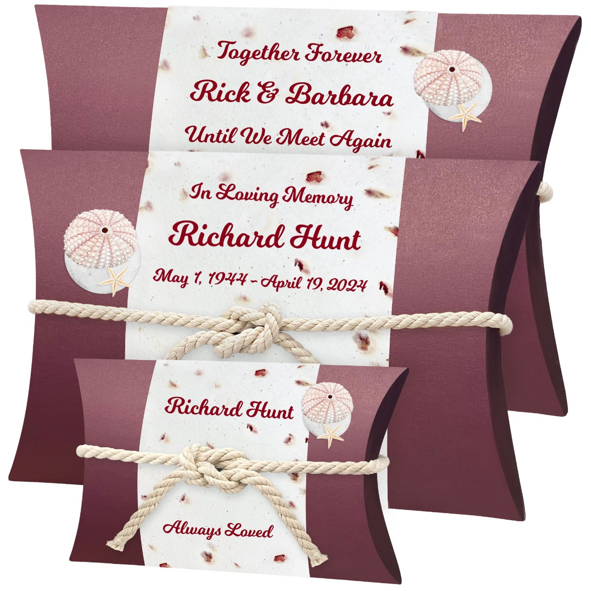 Pink Urchin Sea Shells & Starfish Rose Peaceful Pillow® Water Burial Cremation Urn - Biodegradable Water Burial At Sea Urn