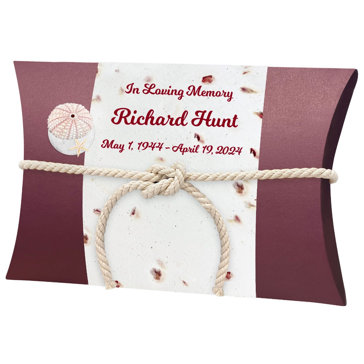 Pink Urchin Sea Shells & Starfish Rose Peaceful Pillow® Water Burial Cremation Urn - Biodegradable Water Burial At Sea Urn