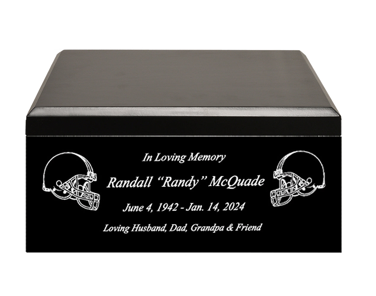 Football Adult or Medium Cremation Urn & New England Patriots Hover Helmet Décor - Free Engraving