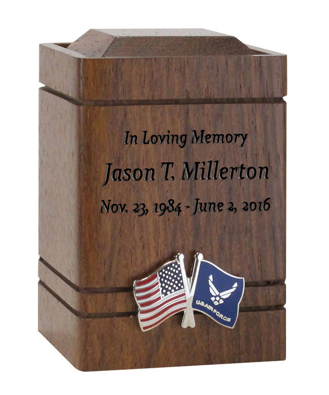 Unity USA & Air Force Flags Walnut Keepsake Urn