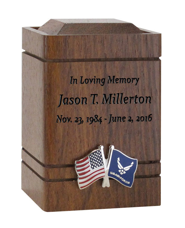 Unity USA & Air Force Flags Walnut Keepsake Urn