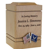 Unity USA & US Air Force Flags Cherry Keepsake Urn - Small Wooden Urn