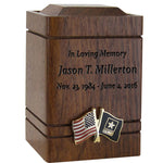 Unity USA & US Army Flags Walnut Keepsake Urn - Small Wooden Urn 