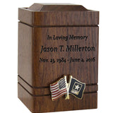 Unity USA & US Army Flags Walnut Keepsake Urn - Small Wooden Urn 