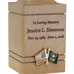 Unity USA & US Army Flags Cherry Keepsake Urn - Small Wooden Urn