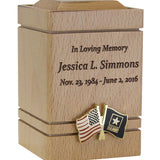 Unity USA & US Army Flags Cherry Keepsake Urn - Small Wooden Urn