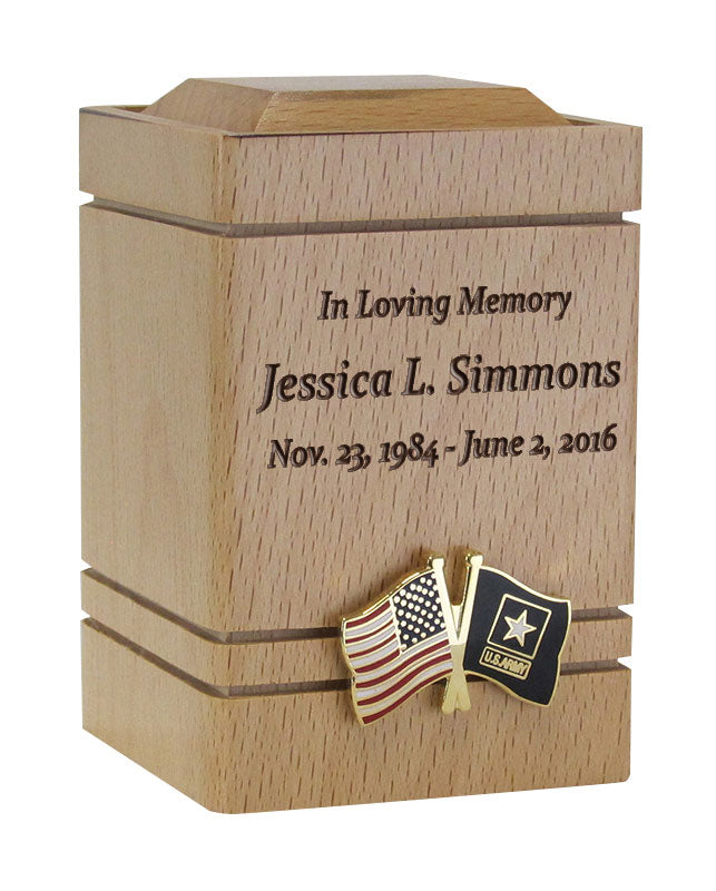 Unity USA & US Army Flags Cherry Keepsake Urn - Small Wooden Urn