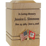 Unity USA & US Coast Guard Flags Cherry Keepsake Urn - Small Wooden Urn