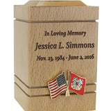 Unity USA & US Coast Guard Flags Cherry Keepsake Urn - Small Wooden Urn
