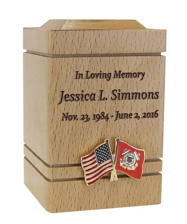 Unity USA & US Coast Guard Flags Cherry Keepsake Urn - Small Wooden Urn 