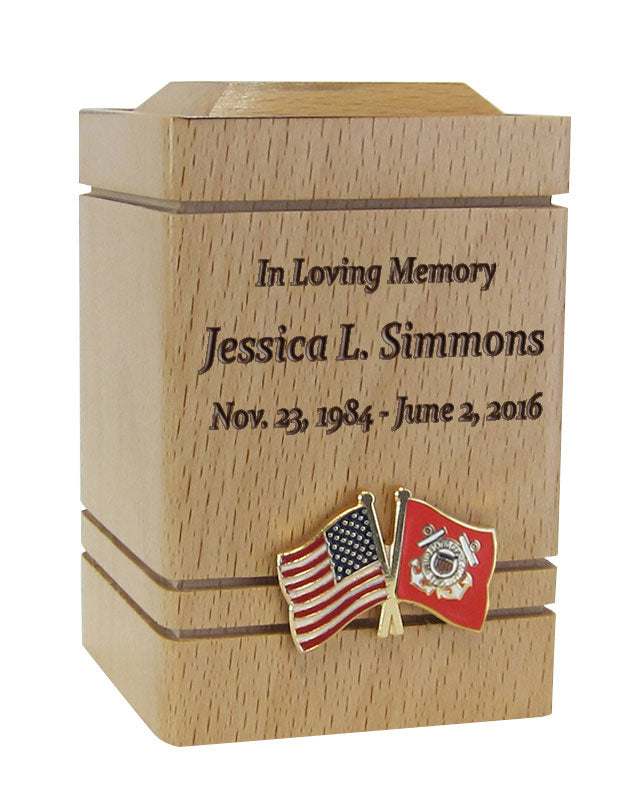 Unity USA & US Coast Guard Flags Cherry Keepsake Urn - Small Wooden Urn