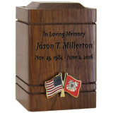 Unity USA & Coast Guard Flags Walnut Keepsake Urn