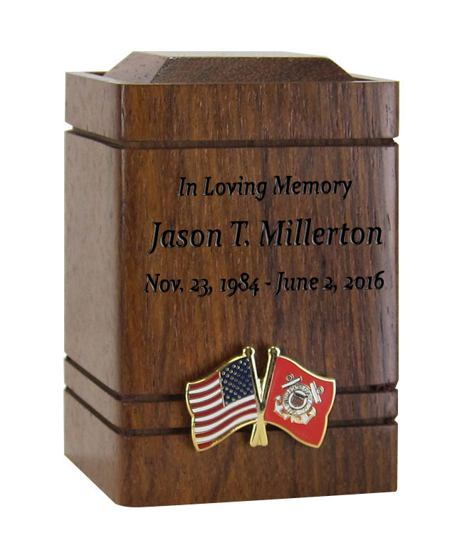 Unity USA & Coast Guard Flags Walnut Keepsake Urn