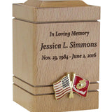 Unity USA & Marine Corp Flags Cherry Keepsake Urn