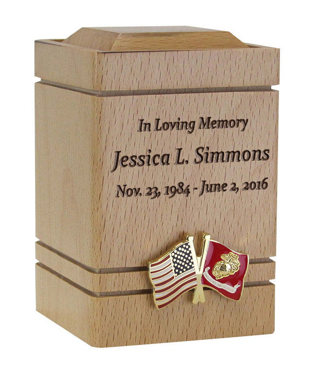 Unity USA & Marine Corp Flags Cherry Keepsake Urn