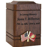 Unity USA & US Marine Corp Flags Walnut Keepsake Urn - Small Wooden Urn 