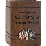 Unity USA & US Navy Flags Walnut Keepsake Urn - Small Wooden Urn 