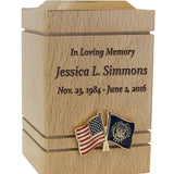 Unity USA & US Navy Flags Cherry Keepsake Urn - Small Wooden Urn