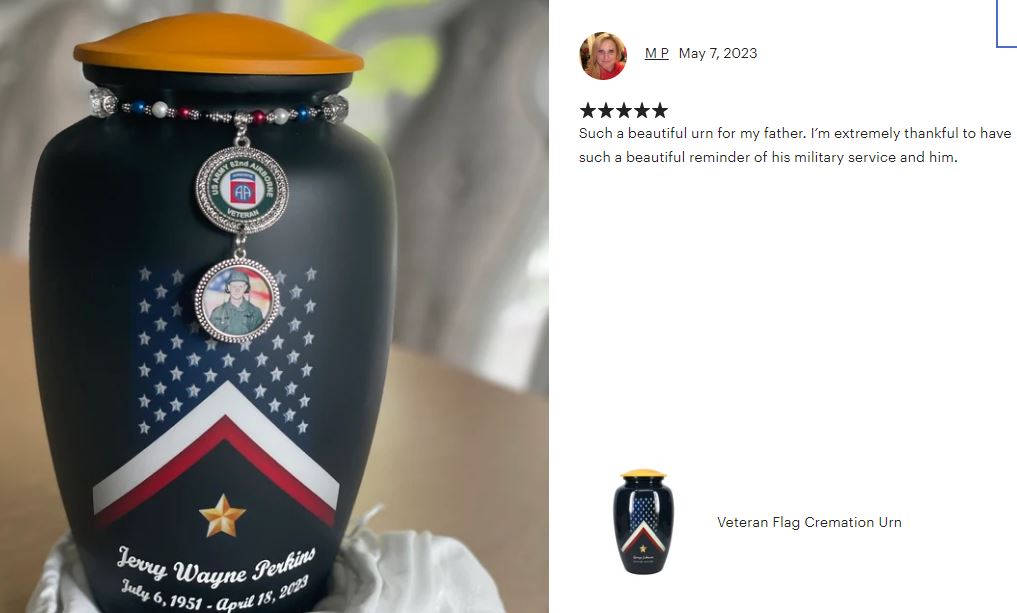Veteran Flag Medium or Adult Sized Cremation Urn - Tribute Wreath™ - Pro Personalization - Burial Vault Option