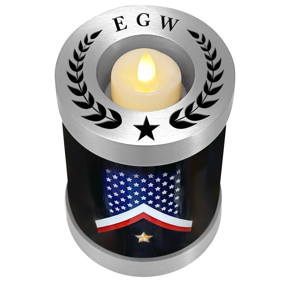 Veteran Flag Candle Cremation Urn - Military Flag Candle Urn - Engraving Available - LED Candle Included