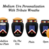 Veteran Flag Medium or Adult Sized Cremation Urn - Tribute Wreath™ - Pro Personalization - Burial Vault Option