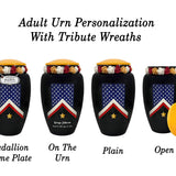 Veteran Flag Medium or Adult Sized Cremation Urn - Tribute Wreath™ - Pro Personalization - Burial Vault Option