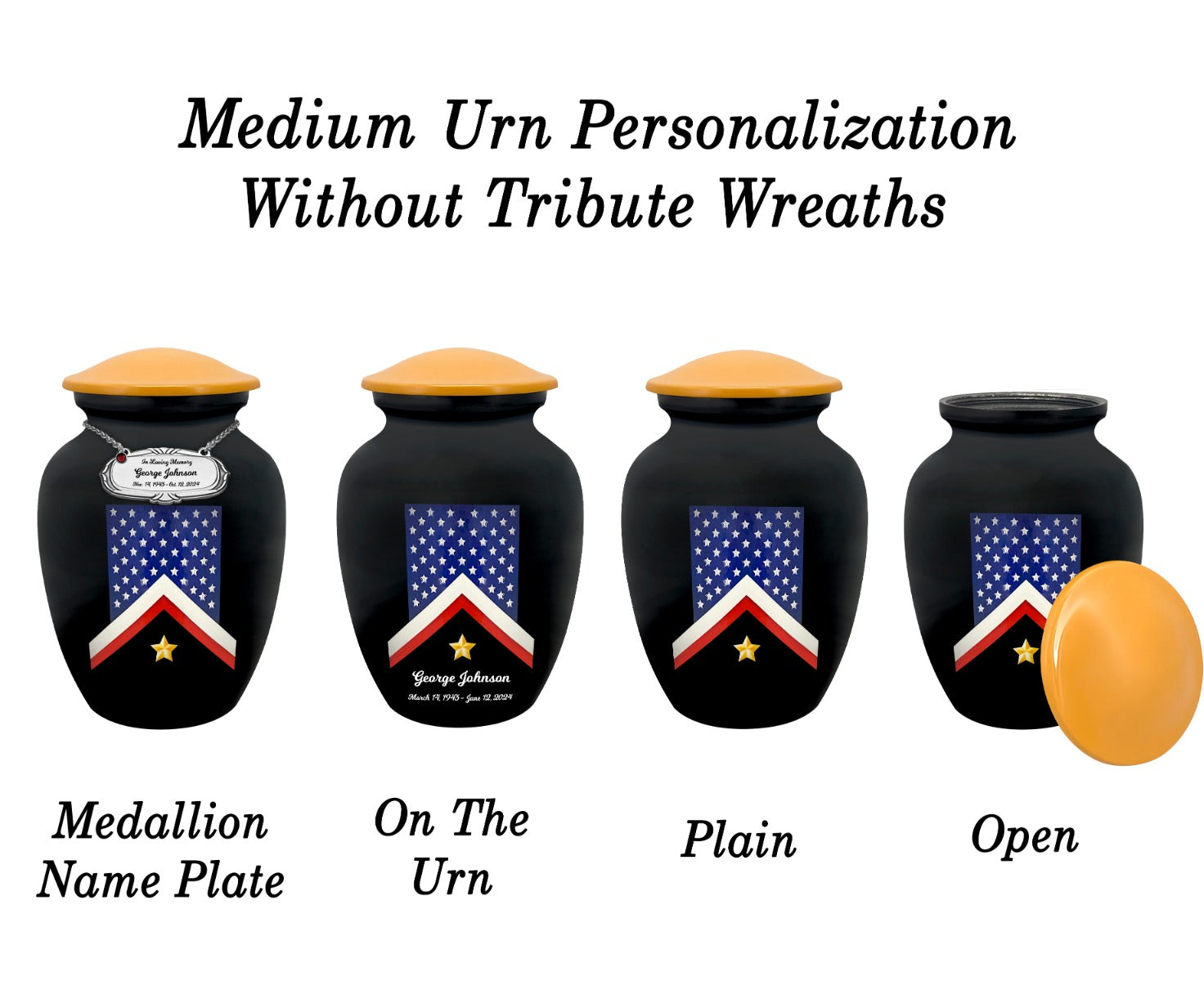 Veteran Flag Medium or Adult Sized Cremation Urn - Tribute Wreath™ - Pro Personalization - Burial Vault Option