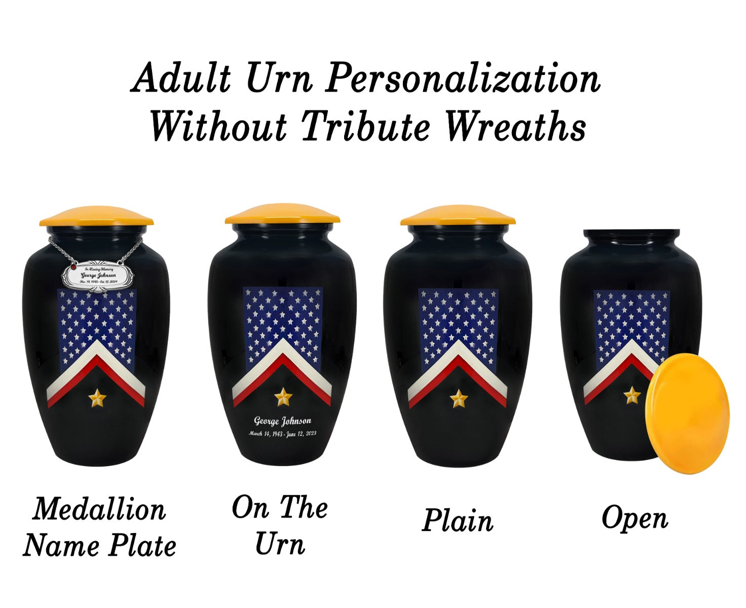 Veteran Flag Medium or Adult Sized Cremation Urn - Tribute Wreath™ - Pro Personalization - Burial Vault Option