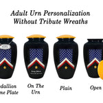 Veteran Flag Medium or Adult Sized Cremation Urn - Tribute Wreath™ - Pro Personalization - Burial Vault Option