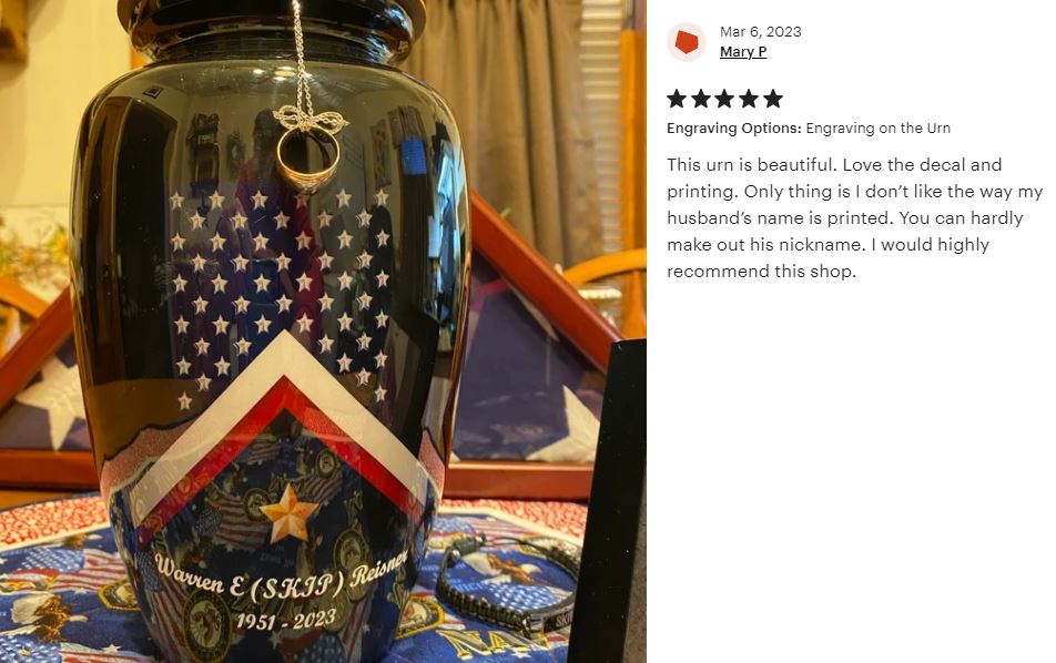 Veteran Flag Medium or Adult Sized Cremation Urn - Tribute Wreath™ - Pro Personalization - Burial Vault Option