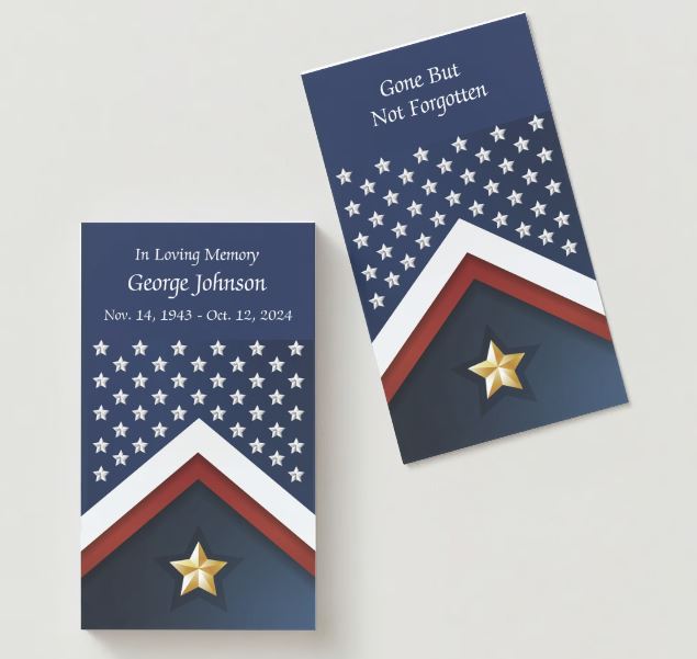Veteran Flag - Gone But Not Forgotten Memorial Cards - Funeral  Cards - Celebration of Life Cards