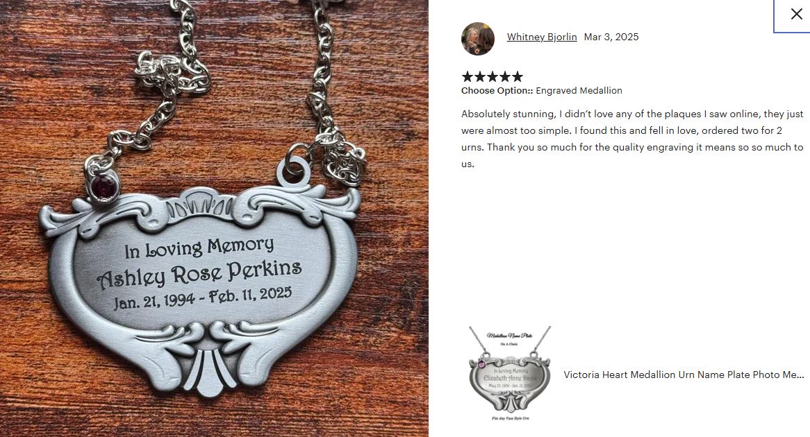 Heart Medallion Urn Name Plate - Birth & Passing Stone Option
