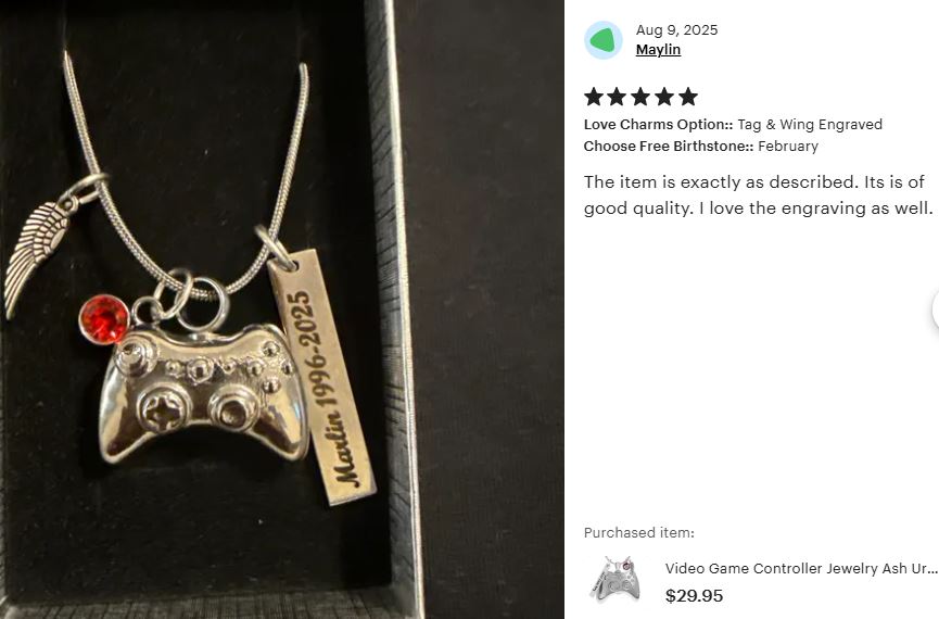 Game Controller Video Jewelry Ash Urn - Love Charms® Option