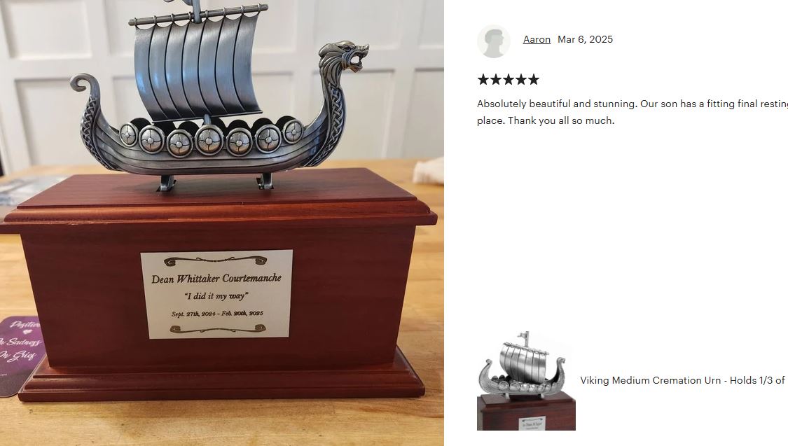 Viking Ship Medium Cremation Urn - Free Engraving
