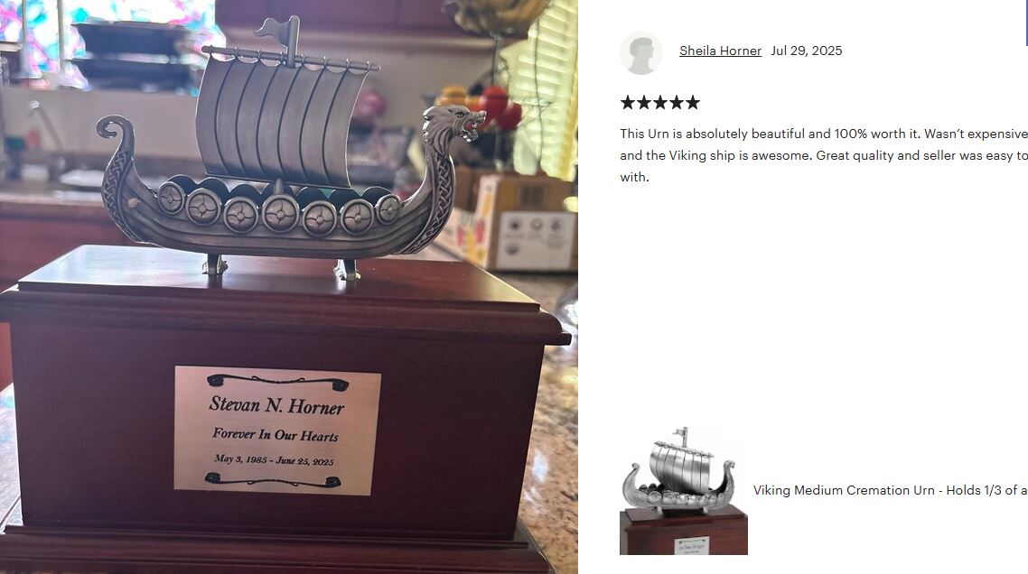 Viking Ship Medium Cremation Urn - Free Engraving